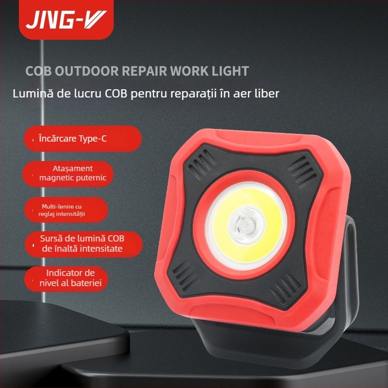 Lumină de lucru COB, lampă portabilă reglabilă pentru exterior, cu prindere magnetică, 8W, 3.7V, 350 lm, 6500K, model SQ01