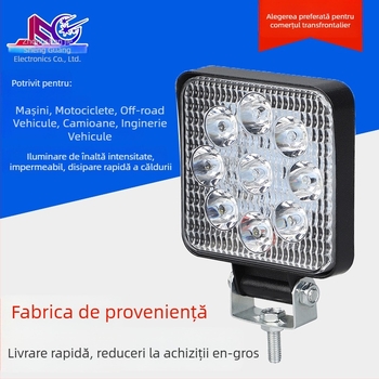 Lumină LED de lucru auto - mini pătrată, 27W, 9-36V, 8000 lm, 6000K, corp din aluminiu