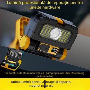 Lampă de lucru LED COB, reîncărcabilă, alimentare manuală, portabilă, 1800mAh, 10W, rază 200–500 m, autonomie baterie 3–6 h
