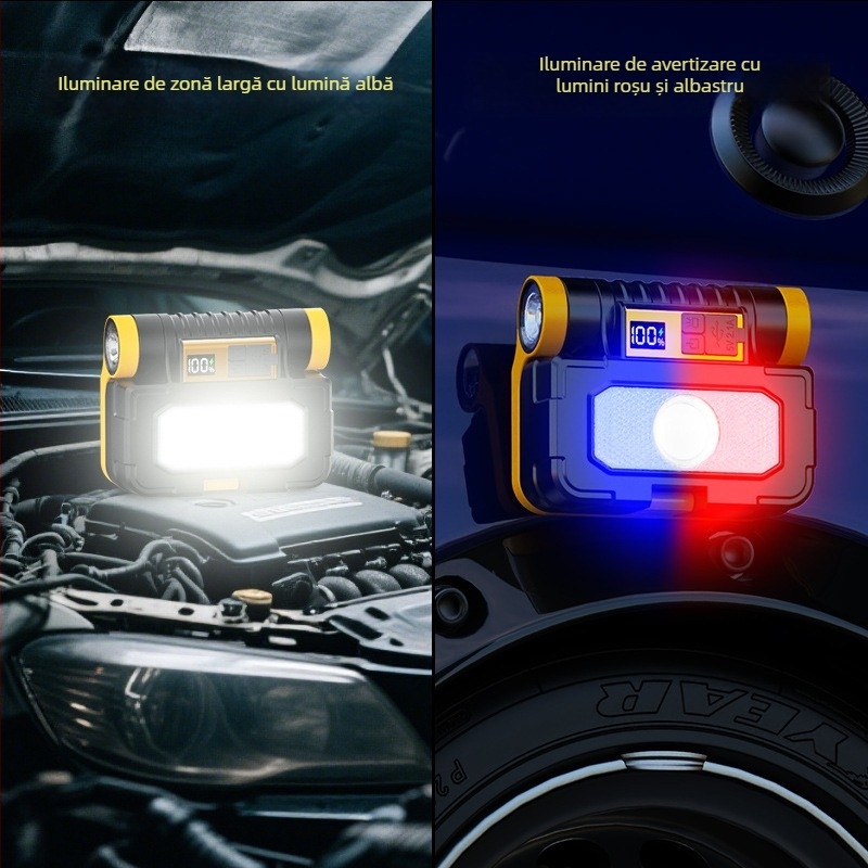 Lampă de lucru LED COB, reîncărcabilă, alimentare manuală, portabilă, 1800mAh, 10W, rază 200–500 m, autonomie baterie 3–6 h