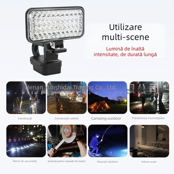 Lampa de lucru portabilă cu baterie litiu pentru șantier – iluminare de urgență, 20W, carcasă ABS, cinci tipuri de interfețe de montaj, fascicul reglabil