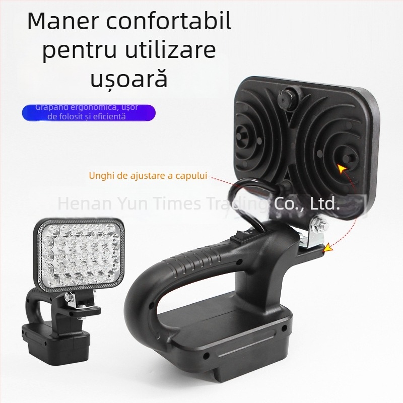 Lampa de lucru portabilă cu baterie litiu pentru șantier – iluminare de urgență, 20W, carcasă ABS, cinci tipuri de interfețe de montaj, fascicul reglabil
