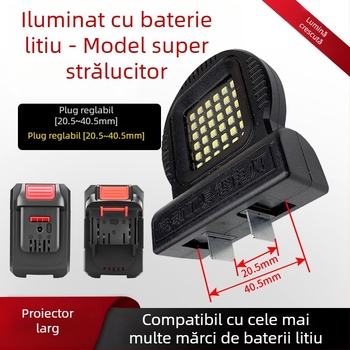Lampă de lucru portabilă cu baterie litiu LED pentru camping în aer liber și reparații, compatibilă universal cu unelte, 21W LED, 85V, 300mA, 30.000 h, 300 lm