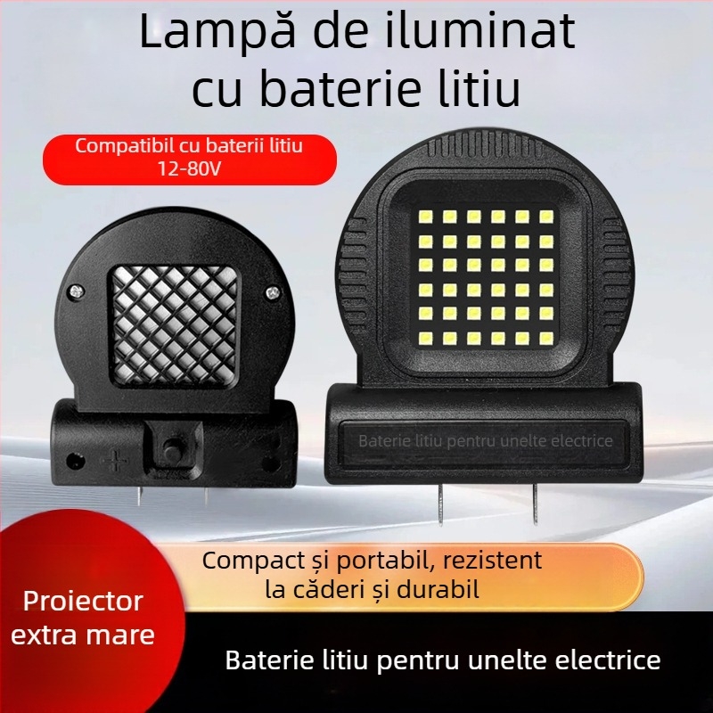 Lampă de lucru portabilă cu baterie litiu LED pentru camping în aer liber și reparații, compatibilă universal cu unelte, 21W LED, 85V, 300mA, 30.000 h, 300 lm
