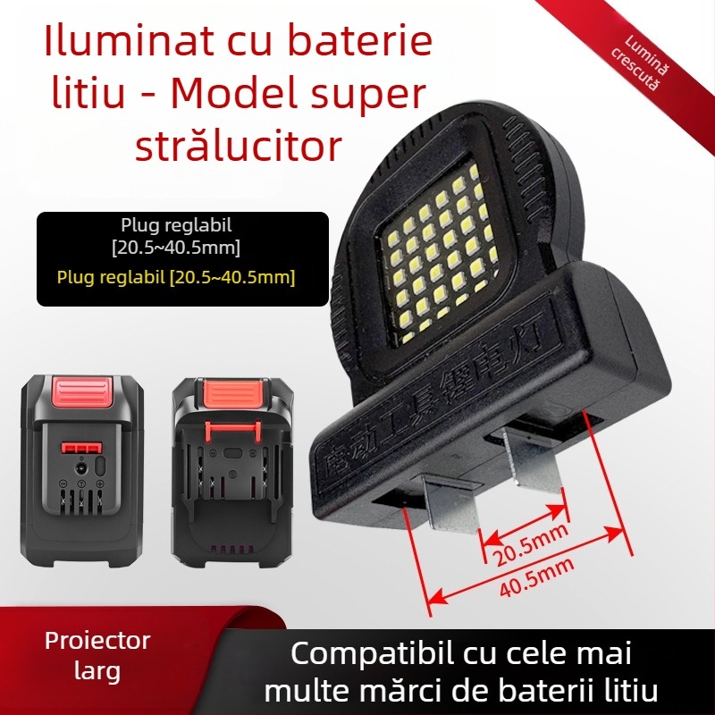 Lampă de lucru portabilă cu baterie litiu LED pentru camping în aer liber și reparații, compatibilă universal cu unelte, 21W LED, 85V, 300mA, 30.000 h, 300 lm