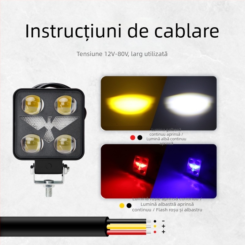 Proiector LED pentru mașină, corp din aluminiu, 12-80V, durată de viață 50000 ore, pentru uz auto