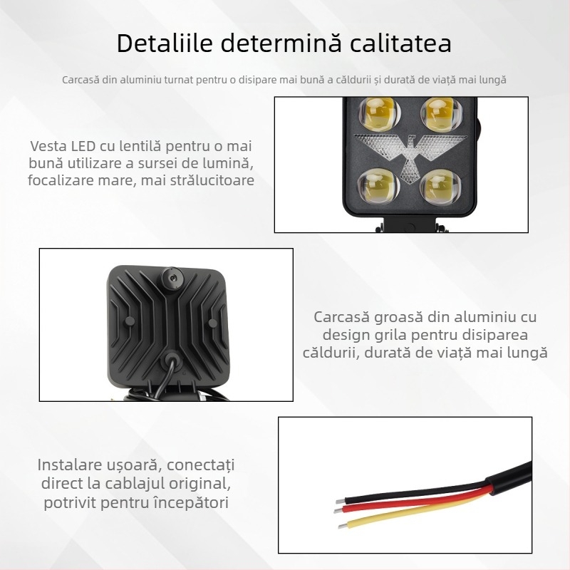 Proiector LED pentru mașină, corp din aluminiu, 12-80V, durată de viață 50000 ore, pentru uz auto