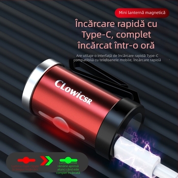 Fener COB mini magnetic cu încărcare manuală, 10W, capacitate baterie 600, protecție la supraîncărcare
