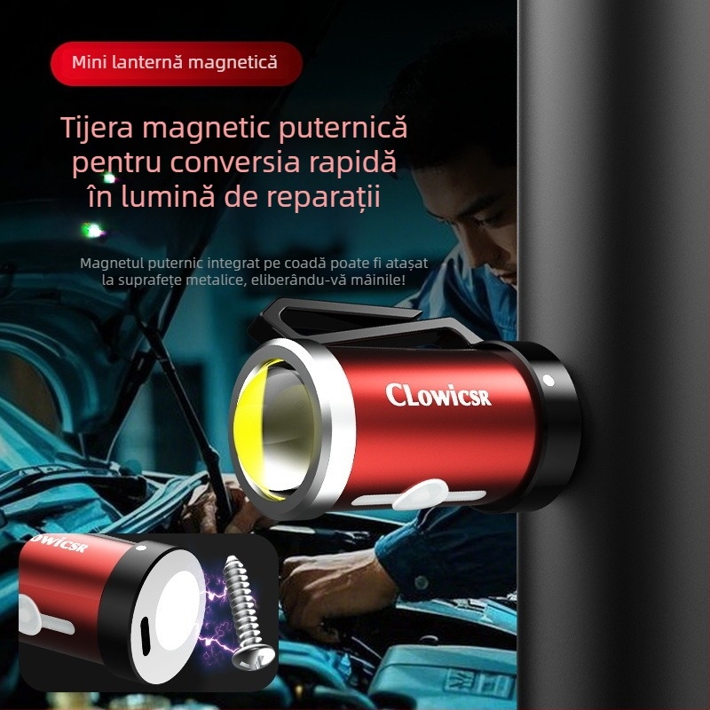 Fener COB mini magnetic cu încărcare manuală, 10W, capacitate baterie 600, protecție la supraîncărcare