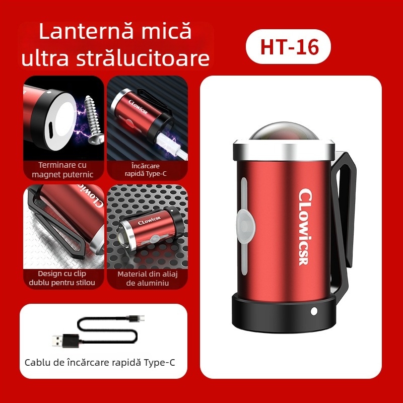 Fener COB mini magnetic cu încărcare manuală, 10W, capacitate baterie 600, protecție la supraîncărcare