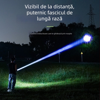 Lanternă portabilă cu fascicul laser alb, 20W, 3600mAh, rază 200–500 m, autonomie 4–6 h