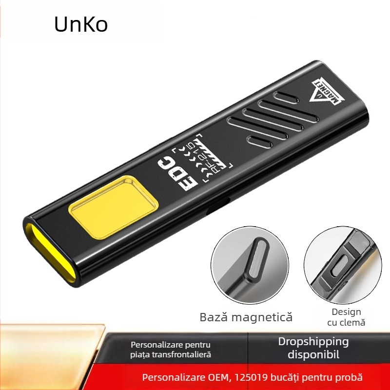 Lanternă de mână cu carcasă ABS, 5 niveluri de reglaj al luminozității, avertizare roșu și albastru, clips de prindere și montaj magnetic