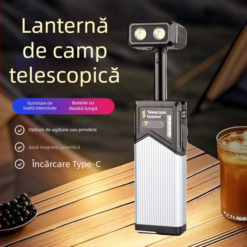 Lanternă LED pentru camping cu clips pentru pix și suport magnetic — 10W, 1200mAh, alimentare manuală, rază fasciculului 200–500 m