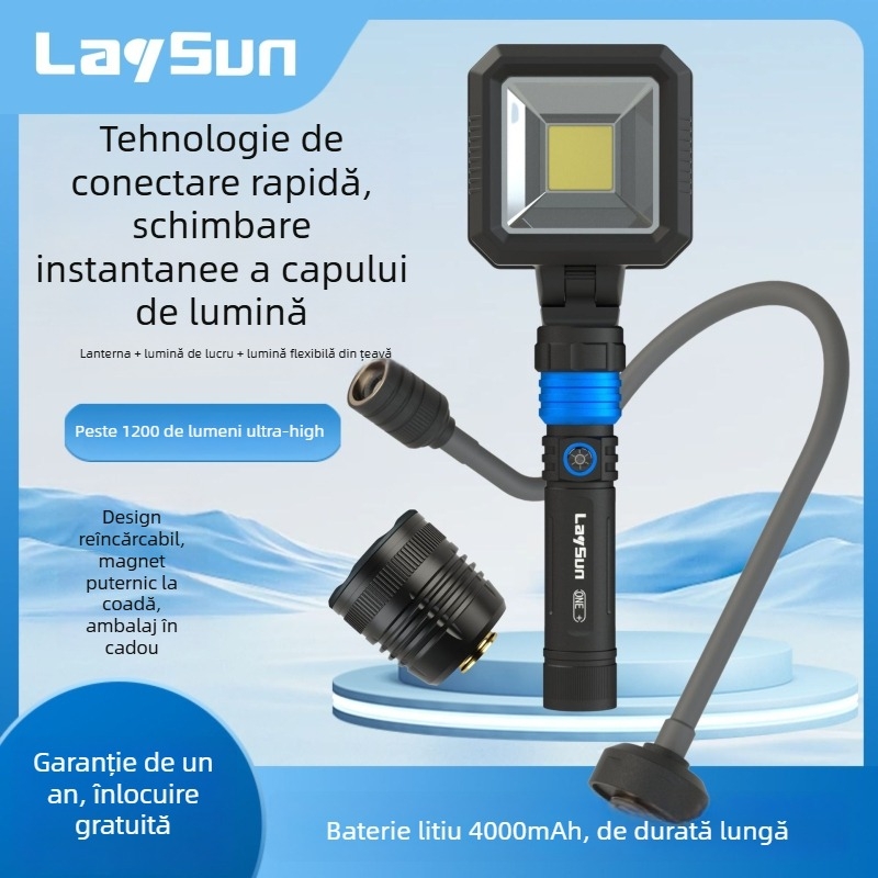 Reshen QC01Z Lanternă cu încărcare directă, seria Quick-Connect trei în unu — LED P50, 1200 lm, fascie 160°, baterie 21700, IP54
