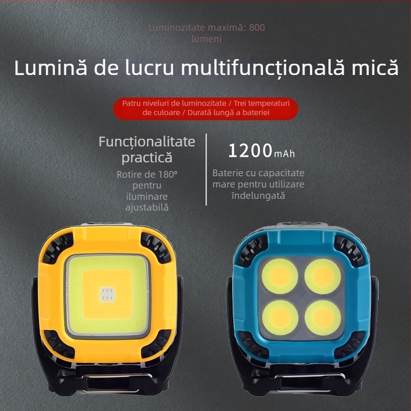 Lampa mică de camping pentru exterior pentru lucru, cap COB LED rotativ, IP65, 800 lm, reglaj 180°, montaj cu șurub 1/4"