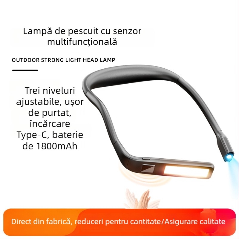 Lumină de pescuit cu inducție, design cu gât înlănțuit, lanternă portabilă 2.5W, baterie reîncărcabilă 18650, durată de viață 50.000 h, încărcare 3 h