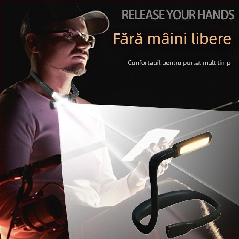 Lumină de pescuit cu inducție, design cu gât înlănțuit, lanternă portabilă 2.5W, baterie reîncărcabilă 18650, durată de viață 50.000 h, încărcare 3 h