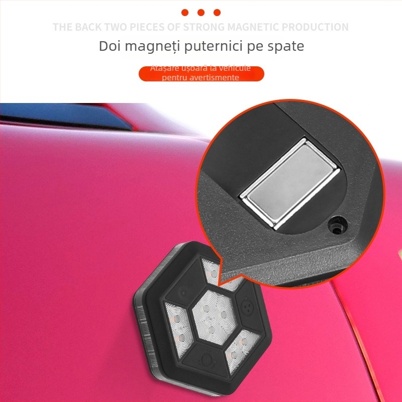 Lumină de avertizare LED magnetică pentru mașină, fixare magnetică, flash rotativ, model S304, 3W, 3.6V, 30 lm