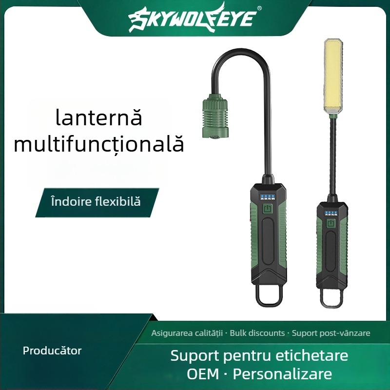 Lumină de lucru de urgență, pliabilă, 360° pentru exterior – COB/White Laser LED, 10W, 2000mAh, reîncărcabilă prin USB, 350+ lumeni, rotire 360°