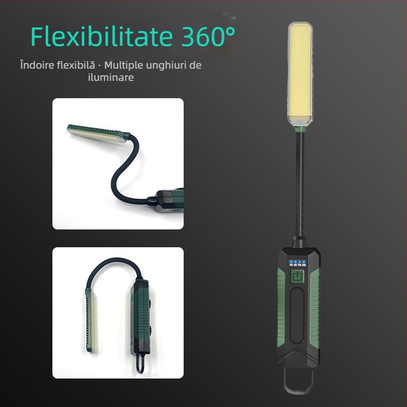Lumină de lucru de urgență, pliabilă, 360° pentru exterior – COB/White Laser LED, 10W, 2000mAh, reîncărcabilă prin USB, 350+ lumeni, rotire 360°