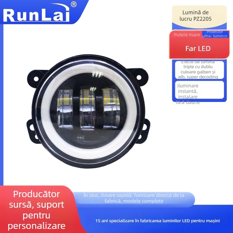 Faruri LED pentru mașină cu corp din aluminiu turnat și PC, 12W, 12-30V, 5000lm, 3000K-5500K