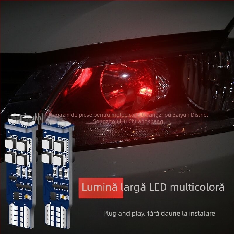 RGB LED T10/W5W lampă indicator de lățime pentru exterior cu telecomandă RF, 360°, LED 3535, 12V, 6W, 300 lm