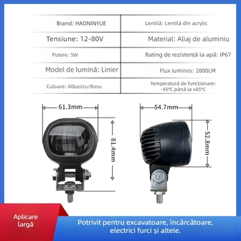 Sistem de evitare a coliziunilor pentru stivuitor, avertizare de frontieră, indicator pentru zonă sigură și laser de marșar cu lumină lată; 3W Osram LED, 10–80V, 0.4A, durată de viață 5000h