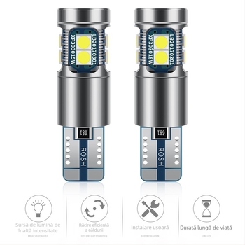 Lumină LED T10 pentru mașini, 9SMD 3030, 3W, DC12-24V, 6500K, 400 lm