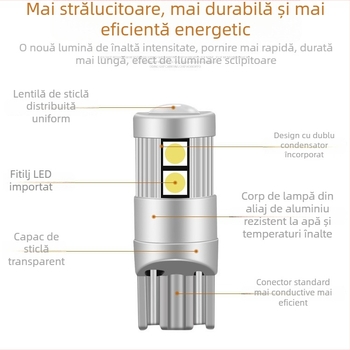 Lumină LED T10 pentru indicator de lățime la mașină – 12V, 5W, LED 3030, durată de viață 300000 h
