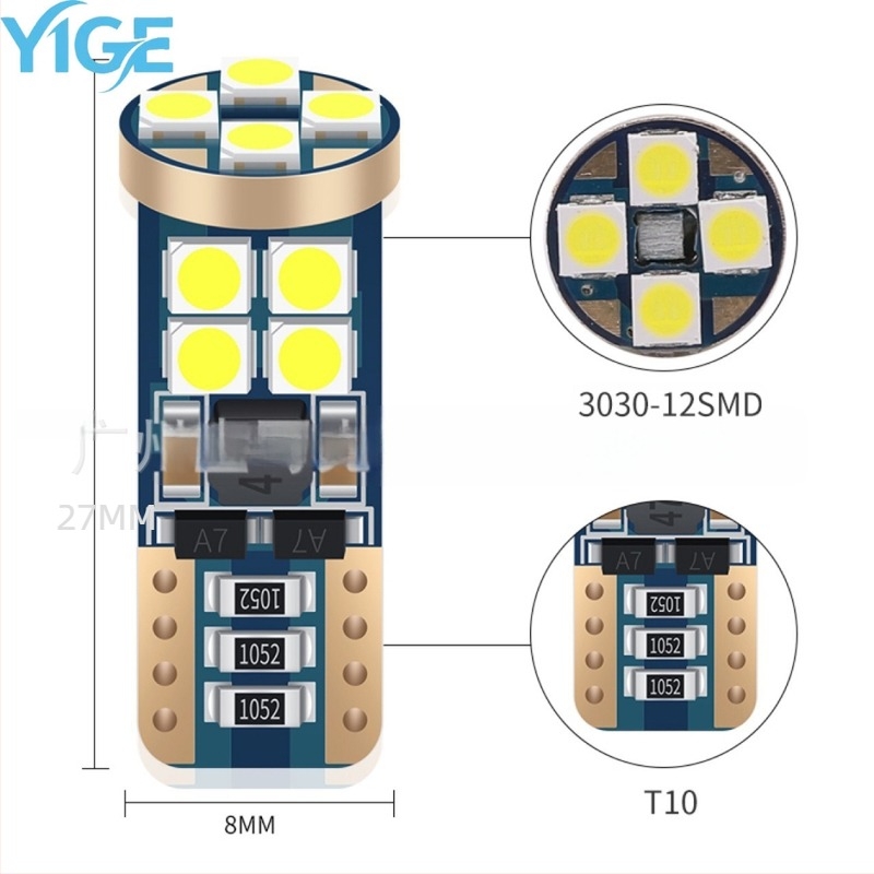 Lampa LED T10 3030 12SMD pentru lățime și citire cu decodare CANBUS fără trepte, 12–24V, 5W, 50.000 ore