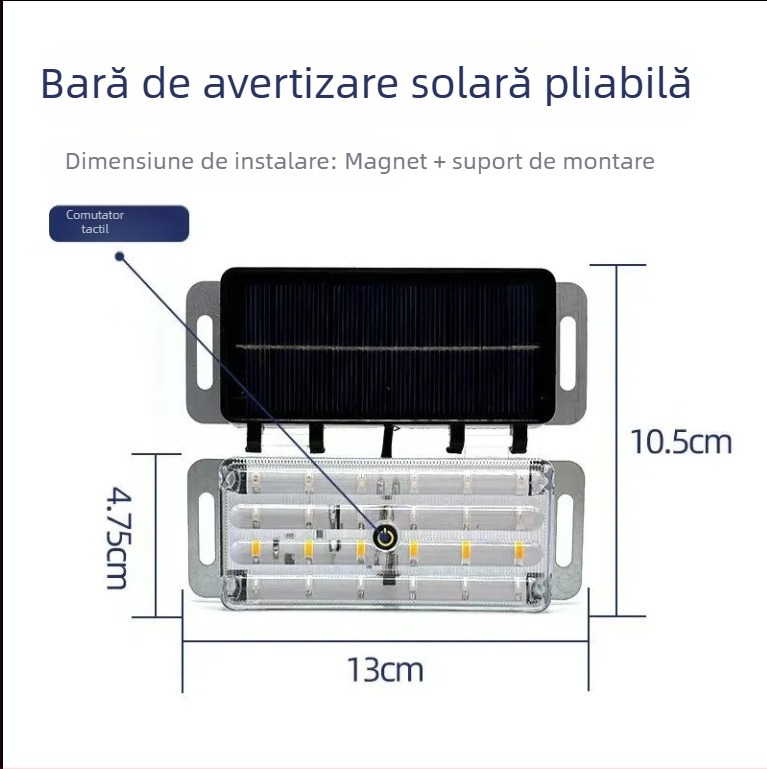Lampa LED de spate pentru mașină cu energie solară, carcasă ABS, faruri solare pliante, compatibil universal