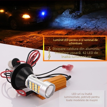Lămpi LED pentru autoturism cu semnalizare dublă și faruri de zi, model 1156 T20, LED, 30W, 12V, 6000K, set de decodare