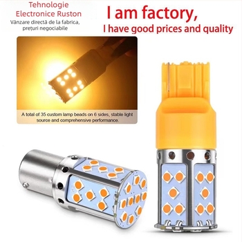Lampa LED de semnalizare auto cu decodare, T20 7440/1156/3030, 5W, 12V, fascicul 360°, compatibil cu 1156/1157/7440/7443