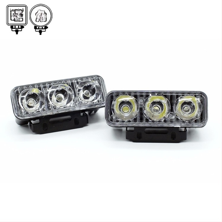 Lumină de zi universală pentru mașină, aliaj de aluminiu, LED 2525, 6W, 12V, 800lm, cu lentilă, 1–2 lumini (fiecare cu 3 LED)