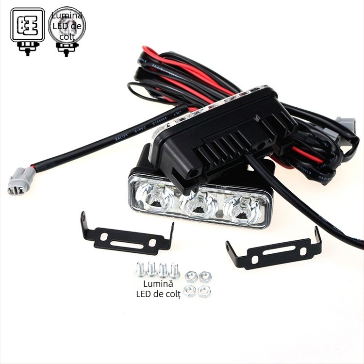 Lumină de zi universală pentru mașină, aliaj de aluminiu, LED 2525, 6W, 12V, 800lm, cu lentilă, 1–2 lumini (fiecare cu 3 LED)