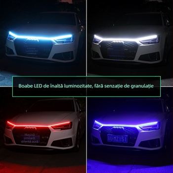 Lumină de zi pentru mașină – capac de capot cu bandă ghidaj luminoasă, silicon, 12V, 1A, 0.2W, model 2835