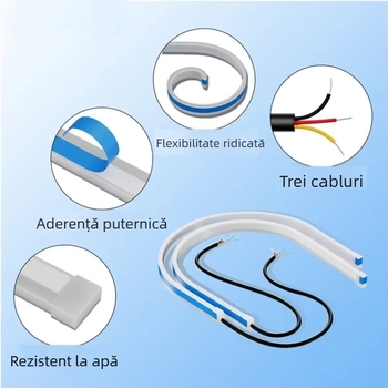 Lumină de zi LED pentru mașină, bandă subțire din silicon pentru ghidarea luminii, flux dual de lumină, 12V, 5W, IP67