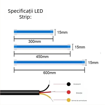 Lumină de zi LED pentru mașină, bandă subțire din silicon pentru ghidarea luminii, flux dual de lumină, 12V, 5W, IP67