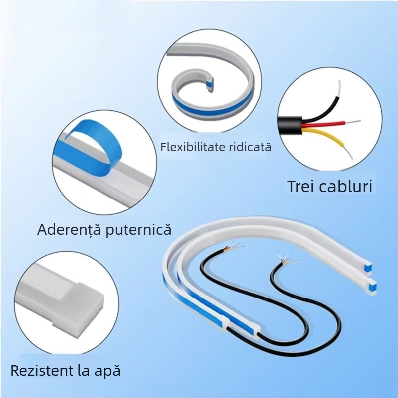 Lumină de zi LED pentru mașină, bandă subțire din silicon pentru ghidarea luminii, flux dual de lumină, 12V, 5W, IP67