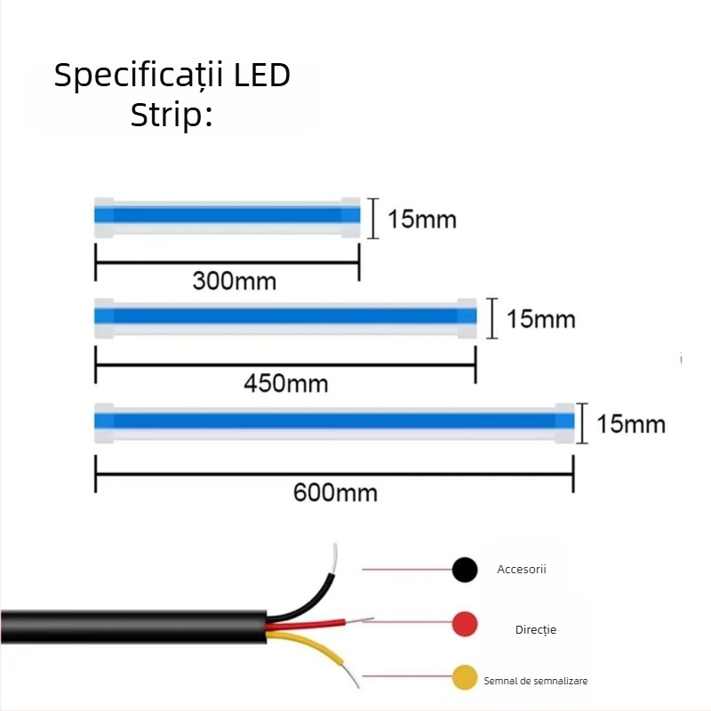 Lumină de zi LED pentru mașină, bandă subțire din silicon pentru ghidarea luminii, flux dual de lumină, 12V, 5W, IP67