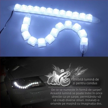 LED DRL în formă de șarpe — flexibil, model Greedy Snake, 12V, 3W, 0.2A, compatibil universal