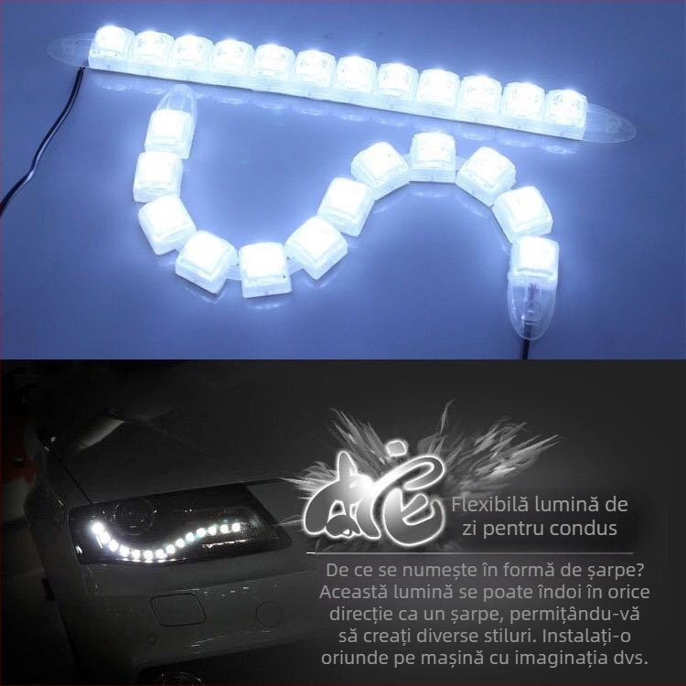 LED DRL în formă de șarpe — flexibil, model Greedy Snake, 12V, 3W, 0.2A, compatibil universal