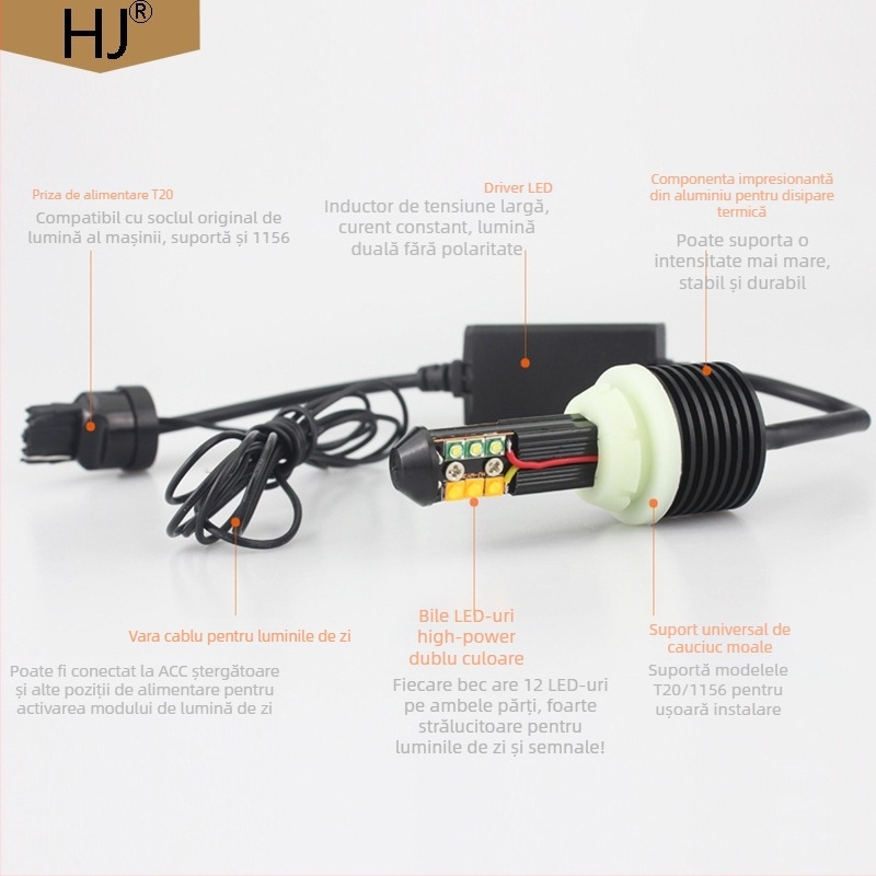 Semnalizare LED auto cu lumini de zi în modul dual, decodare S25, 21W, 12-30V, compatibil 1156/1157/3157/T20