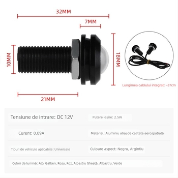 Lumină LED pentru mașină cu lentilă Eagle Eye, 12V, 2.5W, 250 lm, Carcasă din aluminiu