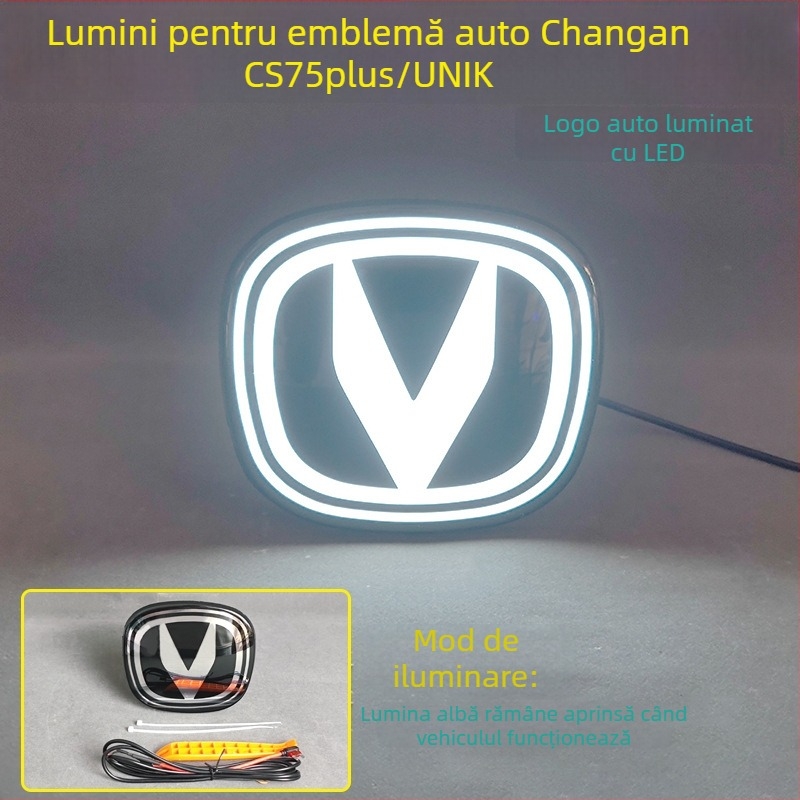 Logo LED auto pentru Changan CS75Pplus/CS85/UNIK – carcasă ABS și PC, 12V, 5–10W, 50000 lm, durată de viață 60000 h, logo LED respirator