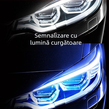 LED pentru farurile de zi ale mașinii, bandă externă ultra-subțire cu ghidaj luminos, semnalizare bi-color, LED din silicon, 12V, 3W, compatibil universal, include ghidaj luminos ultra-subțire