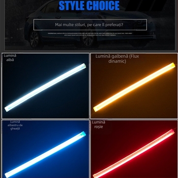 LED pentru farurile de zi ale mașinii, bandă externă ultra-subțire cu ghidaj luminos, semnalizare bi-color, LED din silicon, 12V, 3W, compatibil universal, include ghidaj luminos ultra-subțire
