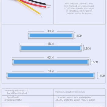 LED pentru farurile de zi ale mașinii, bandă externă ultra-subțire cu ghidaj luminos, semnalizare bi-color, LED din silicon, 12V, 3W, compatibil universal, include ghidaj luminos ultra-subțire