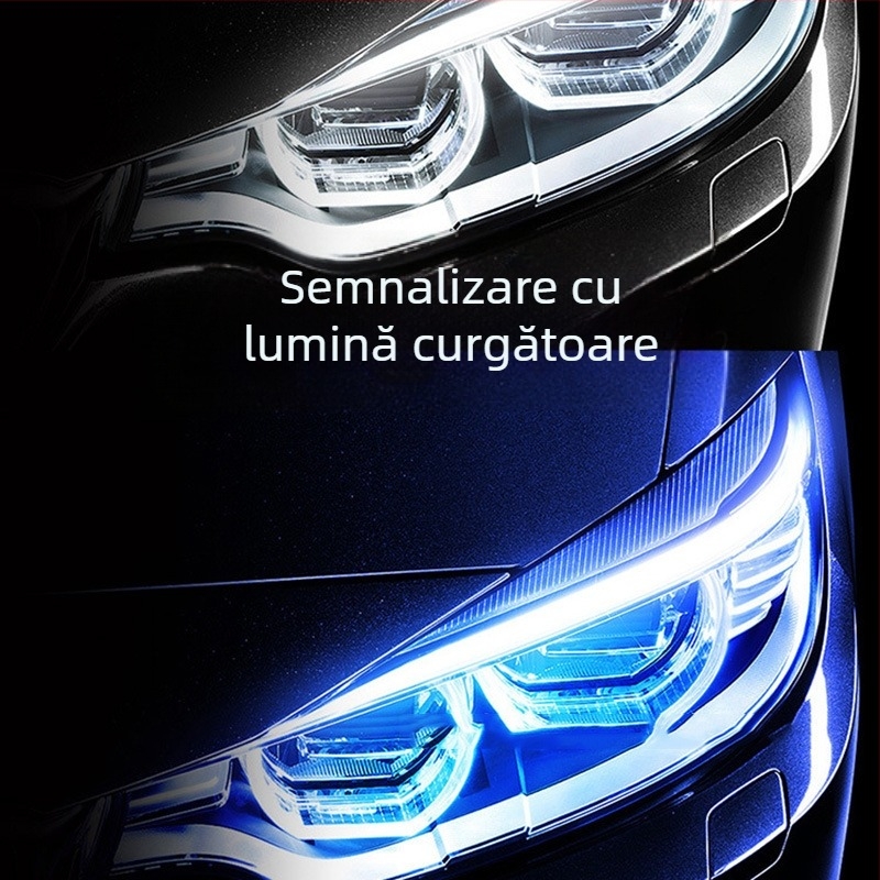 LED pentru farurile de zi ale mașinii, bandă externă ultra-subțire cu ghidaj luminos, semnalizare bi-color, LED din silicon, 12V, 3W, compatibil universal, include ghidaj luminos ultra-subțire