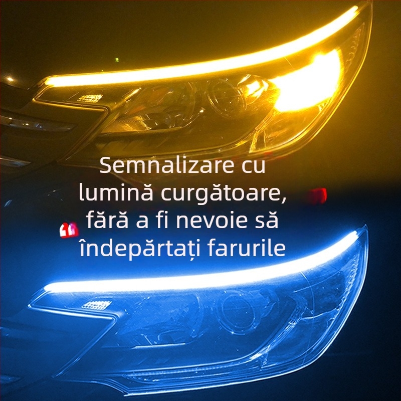 LED pentru farurile de zi ale mașinii, bandă externă ultra-subțire cu ghidaj luminos, semnalizare bi-color, LED din silicon, 12V, 3W, compatibil universal, include ghidaj luminos ultra-subțire